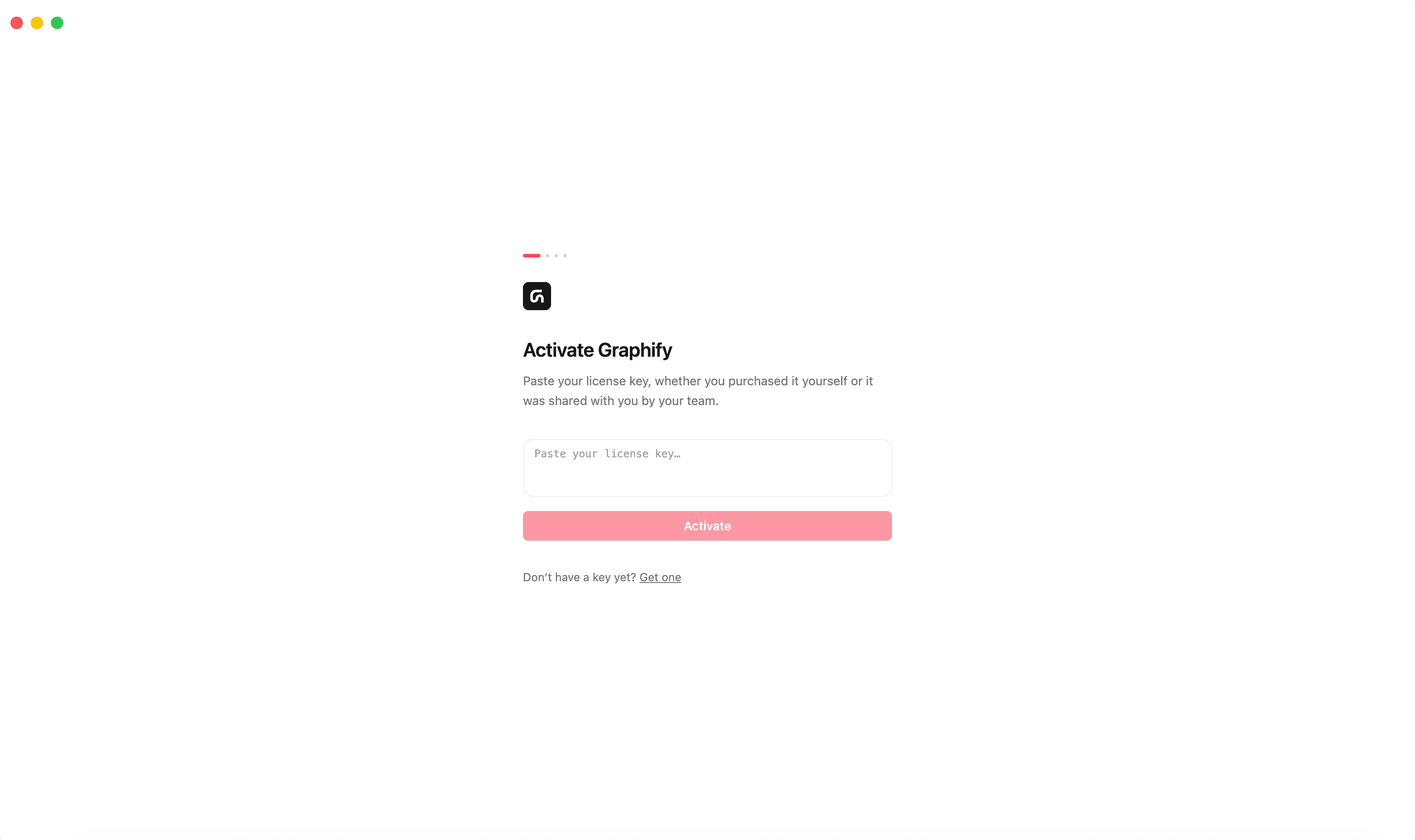 The Activate Graphify screen, waiting for your license key.