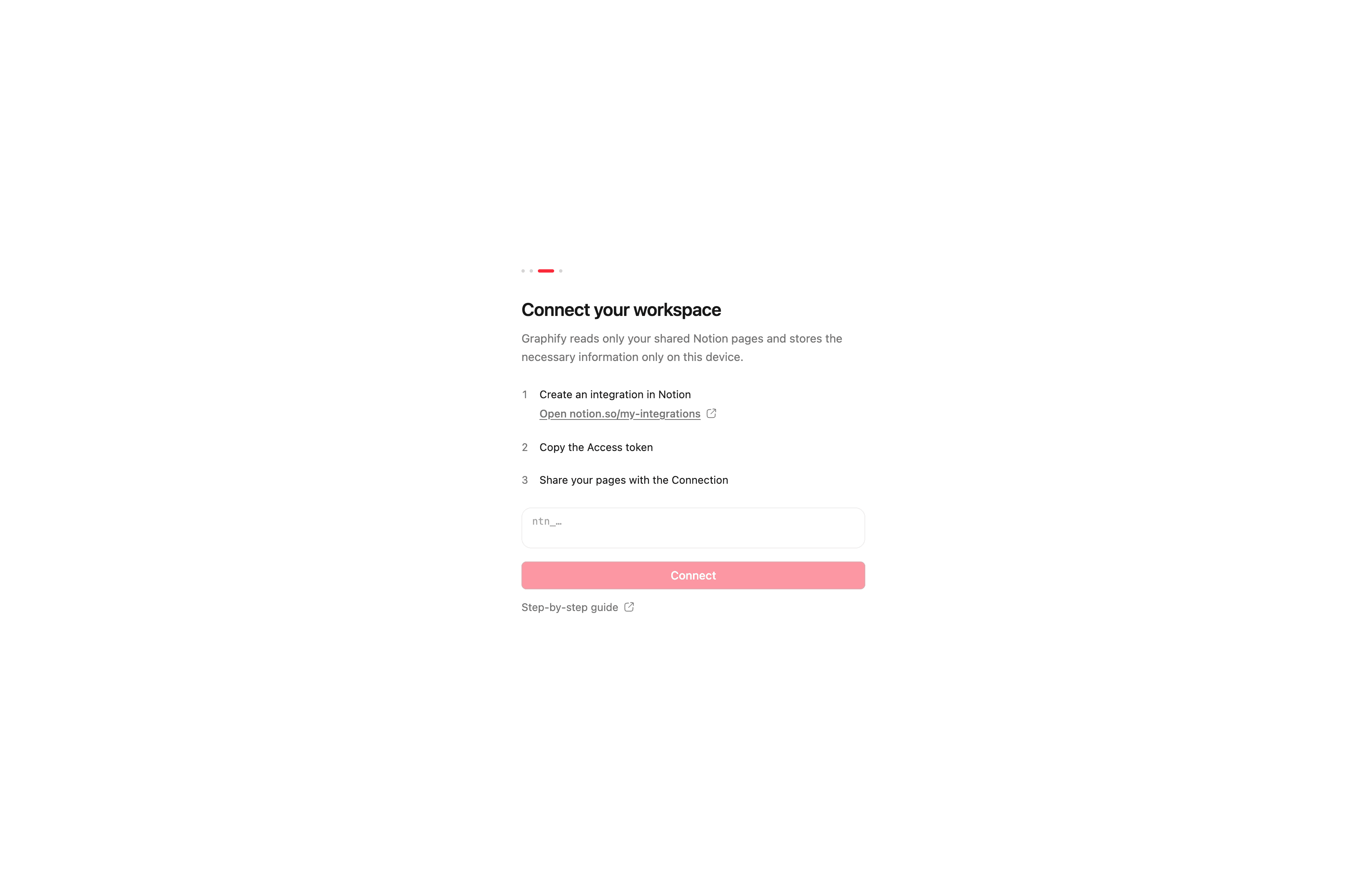 Graphify Desktop's Connect your workspace screen, waiting for a token.