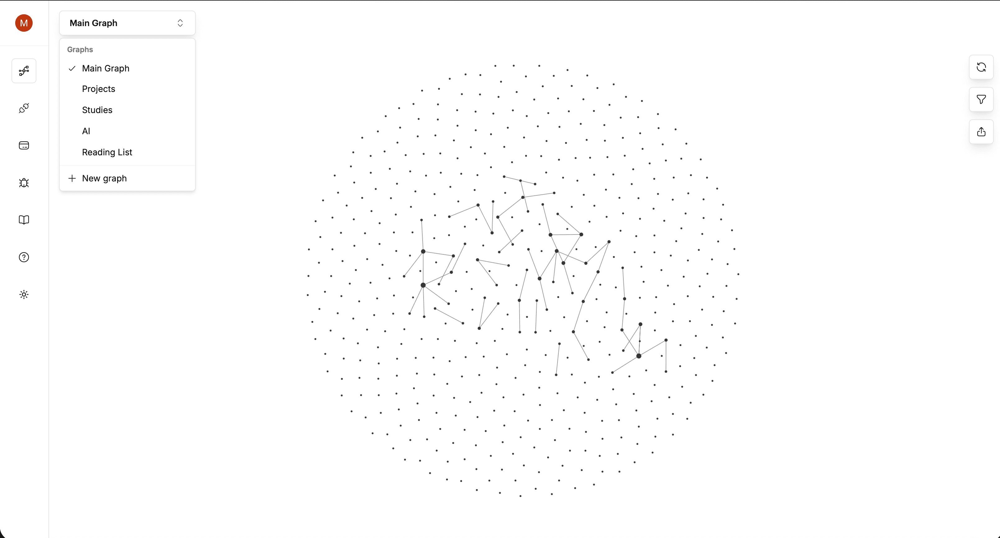 The graph switcher open, showing the Main Graph and a few Custom Graphs.
